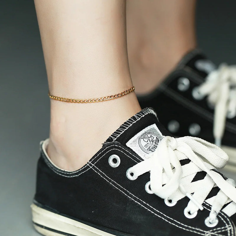 3MM Gold Plated Stainless Steel Rope Figaro Curb Link Chain Anklet-Anklets-Arimonz-Curb-Arimonz