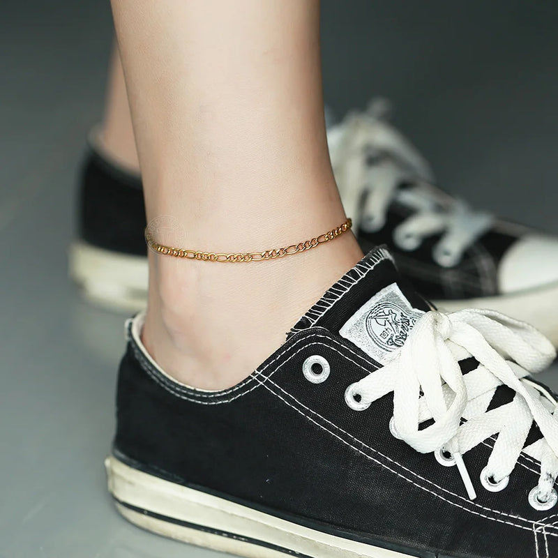 3MM Gold Plated Stainless Steel Rope Figaro Curb Link Chain Anklet-Anklets-Arimonz-Figaro-Arimonz