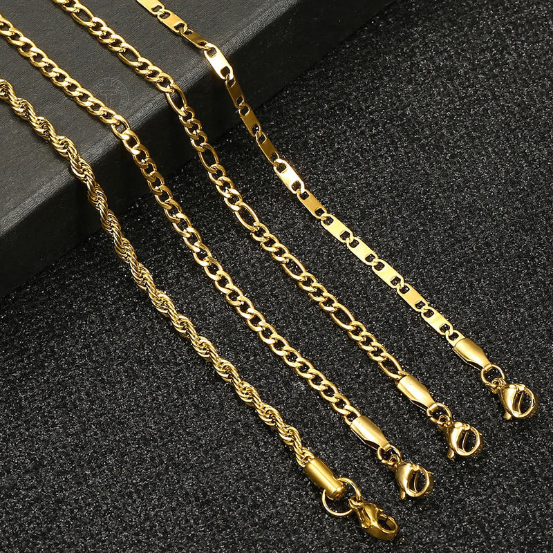 3MM Gold Plated Stainless Steel Rope Figaro Curb Link Chain Anklet-Anklets-Arimonz-Arimonz