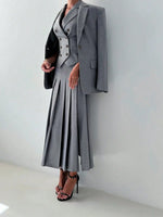 3pcs Fitted Vest Pleated Midi Skirt Elegant Work Business Suit Set-Wear To Work Sets-Arimonz-Arimonz