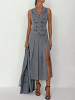 3pcs Fitted Vest Pleated Midi Skirt Elegant Work Business Suit Set-Wear To Work Sets-Arimonz-Arimonz