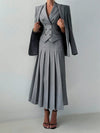 3pcs Fitted Vest Pleated Midi Skirt Elegant Work Business Suit Set-Wear To Work Sets-Arimonz-Arimonz