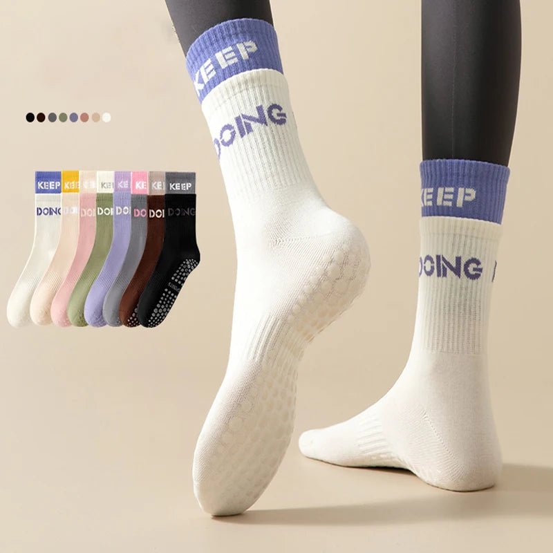 4 Pairs Non Slip with Grips Sticky Gripper Cotton Yoga Unisex Socks-Socks & Tights-Arimonz-Arimonz