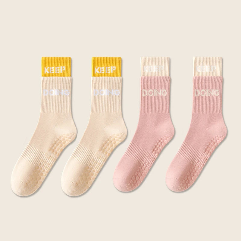 4 Pairs Non Slip with Grips Sticky Gripper Cotton Yoga Unisex Socks-Socks & Tights-Arimonz-B- As picture-Arimonz
