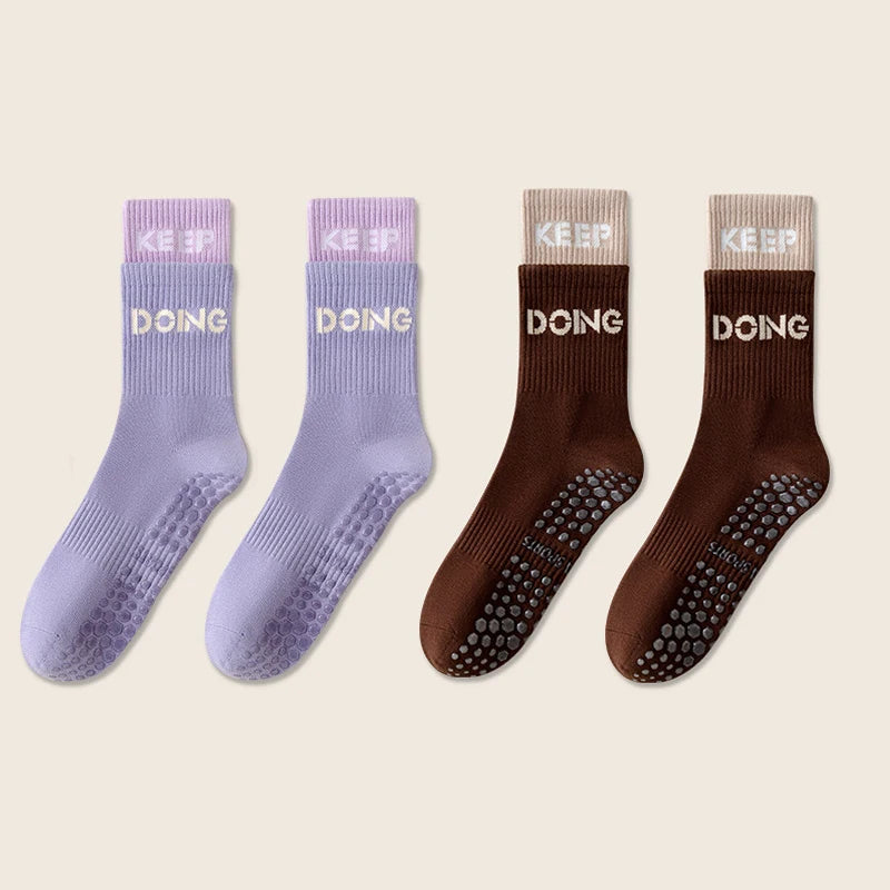 4 Pairs Non Slip with Grips Sticky Gripper Cotton Yoga Unisex Socks-Socks & Tights-Arimonz-D- As picture-Arimonz