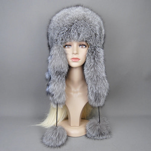 Warm Luxury Natural Fox Fur Hat Fashion Fluffy Rex Rabbit Fur Cap