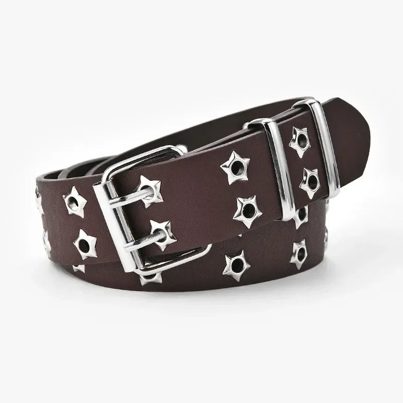 Punk Style Chain Belt Adjustable Hollow Star Double Metal Buckle