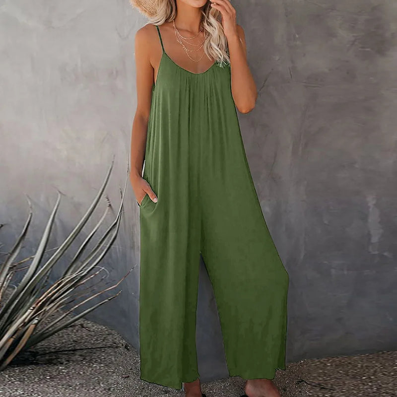 Women Strap Loose Jumpsuit Romper Boat Neck Sleeveless Playsuits