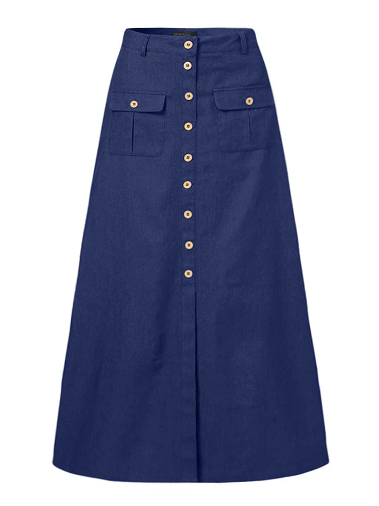 Women Denim Maxi Skirt Vintage Skirts Casual Solid Skirt Oversized