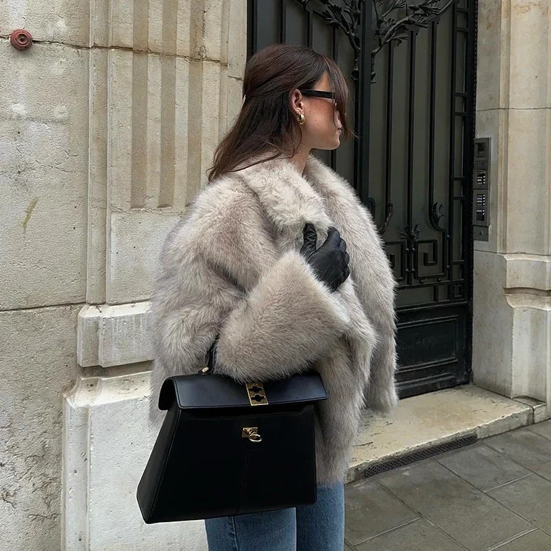 Chic Street Style Winter Fluffy Coat Gradient Faux Fur Luxury Jacket