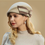 Elegant Fedora with Bow Pillbox Hat Vintage Wool French Beret