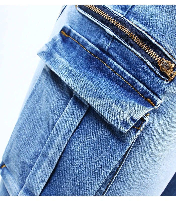 Women Cargo Jeans New Classic Multiple Pockets Jeans Women Denim Pants