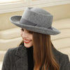 Simple Fashion Bow Wool Top Hat Retro British Style Rolled Brim Hat
