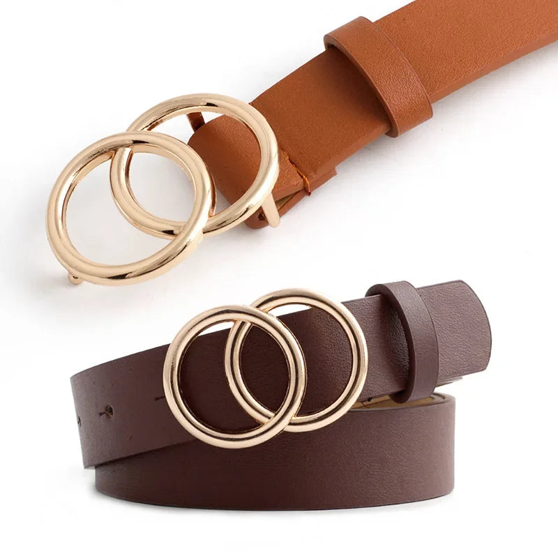 Double Loop Buckle Design Belt Casual Jeans Women Adjustable Belt