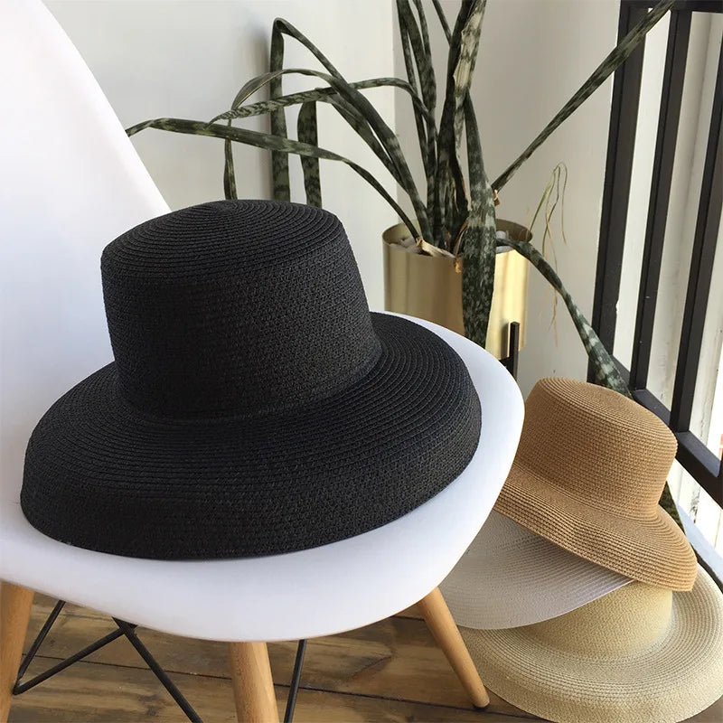 Vintage Audrey Hepburn Straw Big Brim Bell-shaped Summer Sun Hat