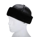 Real Leather Retro Warm Winter Cap with Thick Velvet Lining Bomber Hat