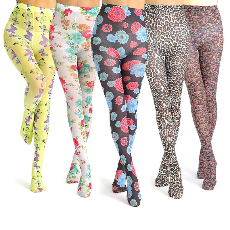 Pantyhose Women Tights Leopard Print Flowers Butterfly Pantyhose