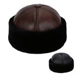 Real Leather Retro Warm Winter Cap with Thick Velvet Lining Bomber Hat