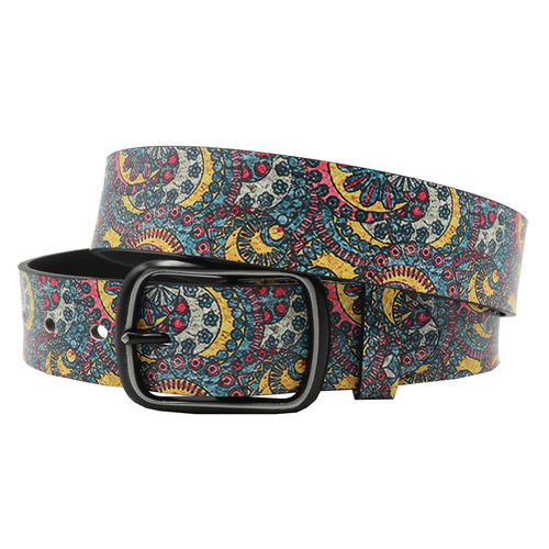 Casual Vintage Peacock Print Belt with Buckle Pin Fashionable Belt