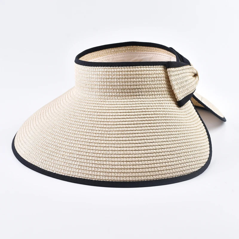 Summer Empty Top Straw Hat Foldable Wide Large Brim Bowknot Sun Hat