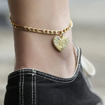 5MM Stainless Steel Heart Shaped Initial Letter Figaro Charm Anklet-Anklets-Arimonz-Arimonz