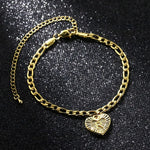 5MM Stainless Steel Heart Shaped Initial Letter Figaro Charm Anklet-Anklets-Arimonz-Arimonz