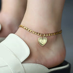 5MM Stainless Steel Heart Shaped Initial Letter Figaro Charm Anklet-Anklets-Arimonz-Arimonz