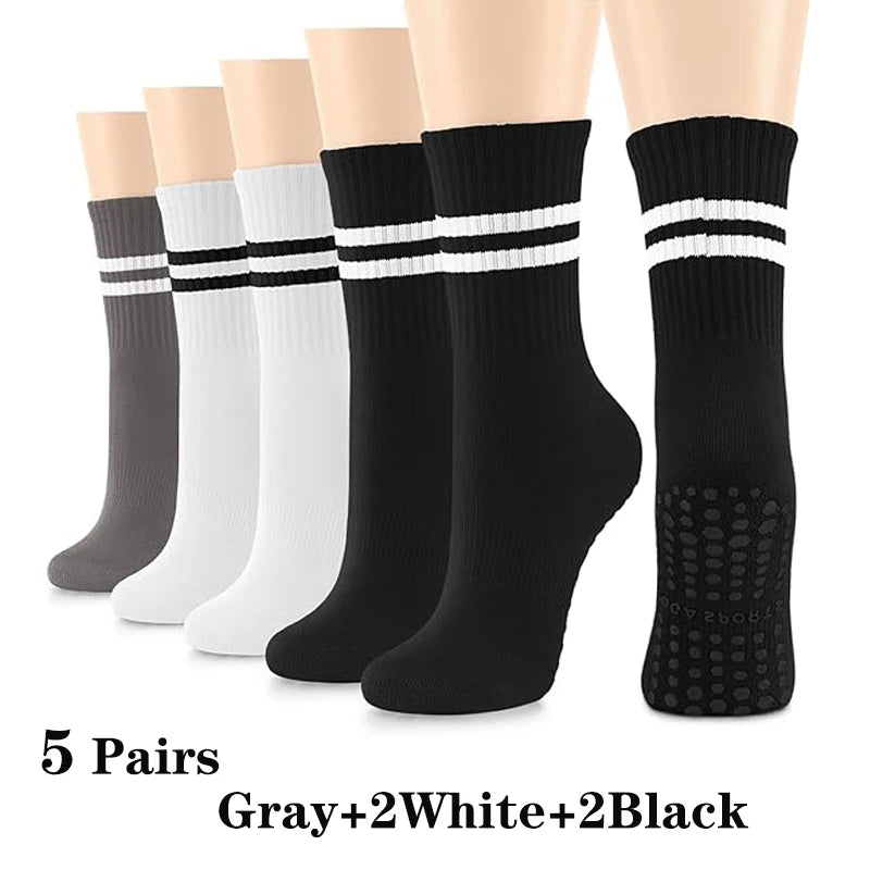 5Pairs Pilates Yoga Socks Non Slip Silicone Grips Cotton Fitness Socks-Socks & Tights-Arimonz-A-as picture-Universal-Arimonz