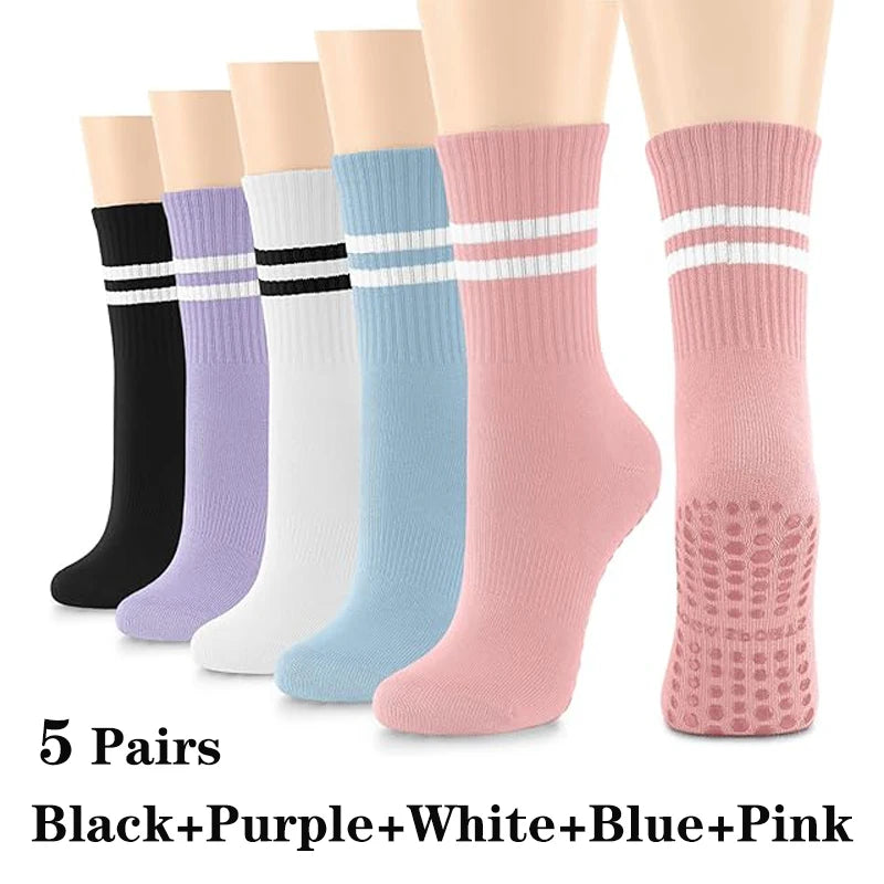 5Pairs Pilates Yoga Socks Non Slip Silicone Grips Cotton Fitness Socks-Socks & Tights-Arimonz-B-as picture-Universal-Arimonz