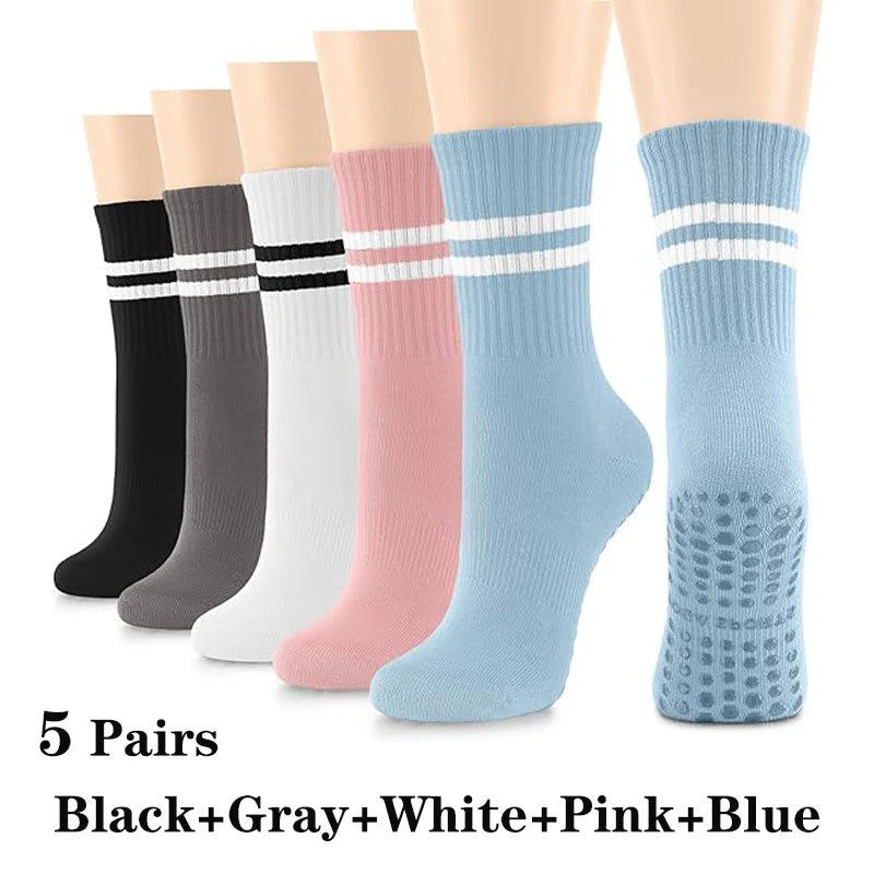 5Pairs Pilates Yoga Socks Non Slip Silicone Grips Cotton Fitness Socks-Socks & Tights-Arimonz-D-as picture-Universal-Arimonz