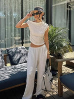 Elegant Solid Irregular Long Pant Sets for Women Top Pants Set