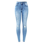 Ripped Jeans With Beads Woman Stretchy Denim Skinny Pants Trousers