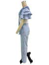 Stripe Print Flower Ruffle Sleeve Shirt Top and Wide Leg Pants 2pc Set