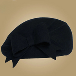 Elegant Wool Felt Beret Cap Ladies Pillbox Vintage Hat with Bow