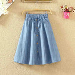 Women Skirt Single-Breasted High-Waist Mid-Length A-Line Denim Skirt