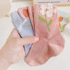 Cute Flower Style Breathable Middle Tube Floral Women Socks in 5 Pairs