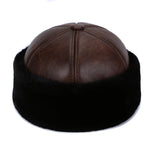 Real Leather Retro Warm Winter Cap with Thick Velvet Lining Bomber Hat