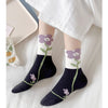 Cute Flower Style Breathable Middle Tube Floral Women Socks in 5 Pairs