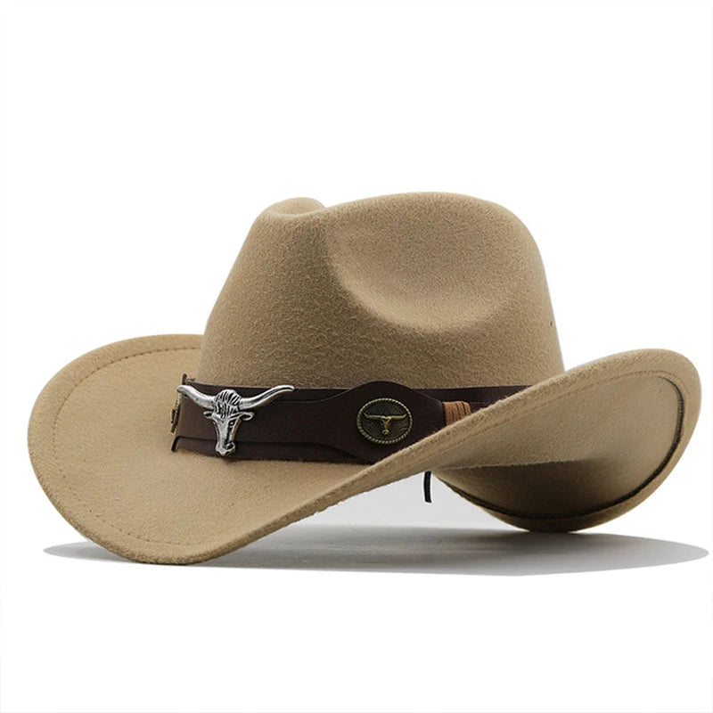 Western Roll Brim Cowboy Fedora Felt Hat with Cow Band for All Ages