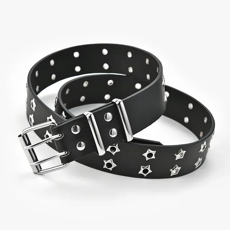 Punk Style Chain Belt Adjustable Hollow Star Double Metal Buckle