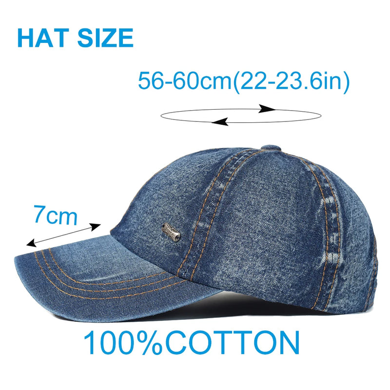 Vintage Washed Cotton Baseball Cap Women Denim Dad Hat Adjustable Cap