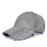 Plain Suede Baseball Cap with Iron Ring Adjustable Peaked Snapback Hat