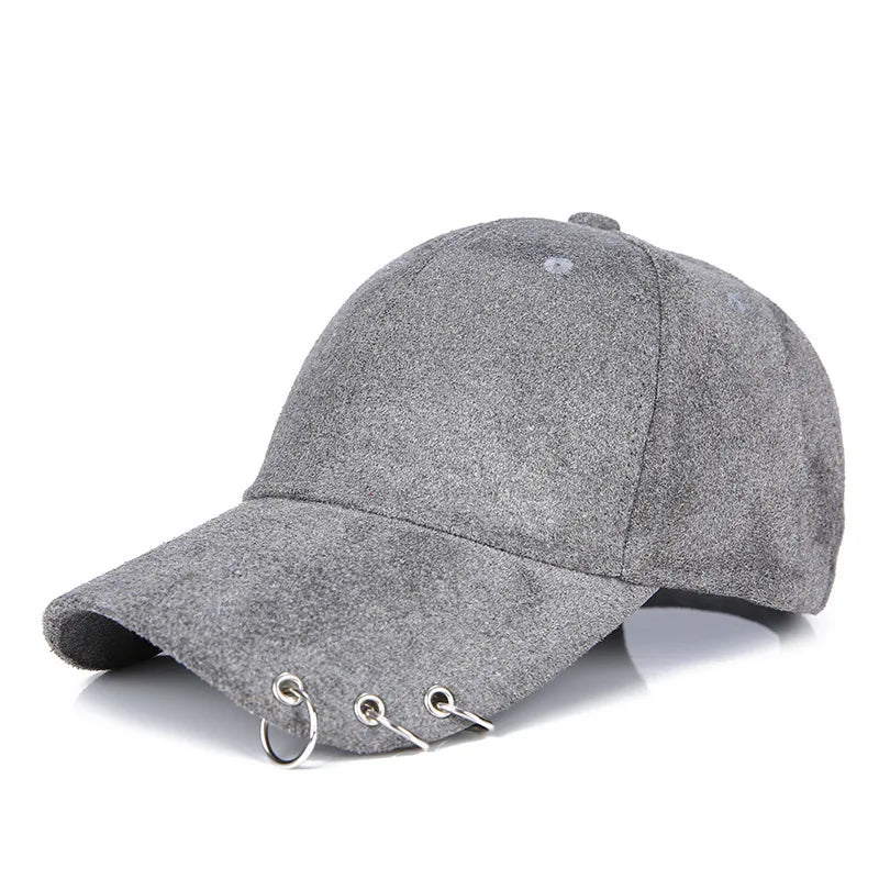 Plain Suede Baseball Cap with Iron Ring Adjustable Peaked Snapback Hat