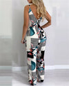 Wide Leg Jumpsuit Floral Printed Sling V-Neck Low Chest Loose Romper