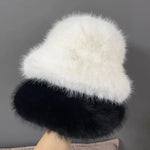 Fluffy Faux Fur Bucket Hats Women Warm Thick Plush Winter Hat