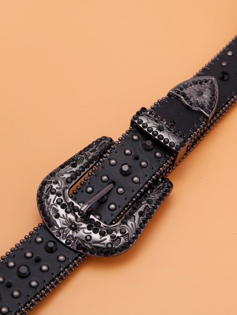 Rhinestone Belt Women Pu Leather Strap With Diamond Belt Western Belt