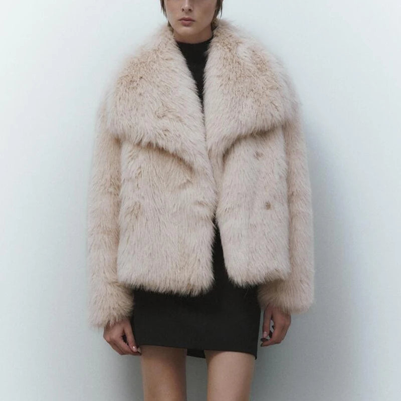 Luxury Chic Faux Fox Fur Winter Coat with Big Collar Fashion Jacket