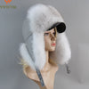 Real Leather Fox Fur Women Hat Snow Skiing Earflap Winter Outdoor Cap