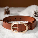 Women Genuine Cow Leather Metal Oval Buckle Retro Simple Ladies Belt