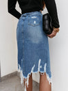 Knee Length Denim Skirt Casual Pocket High Waist Straight Denim Skirt